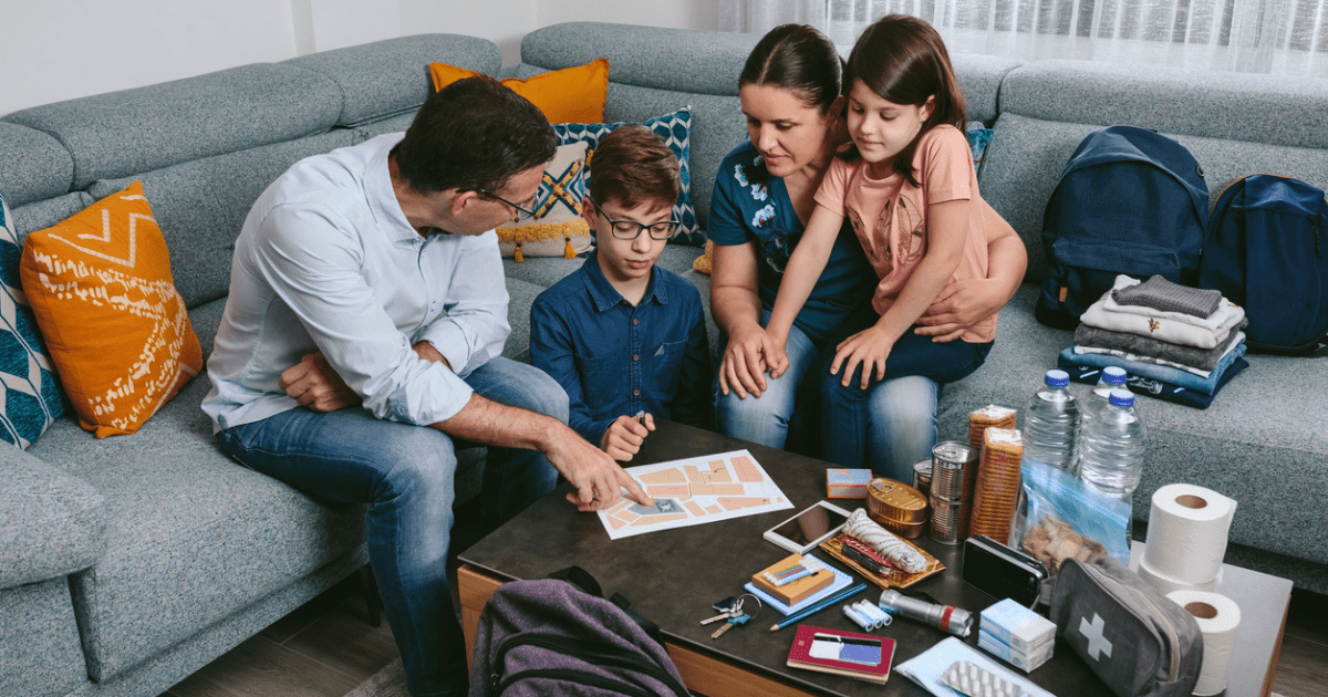 A family discussing their emergency procedures for getting out of the house.