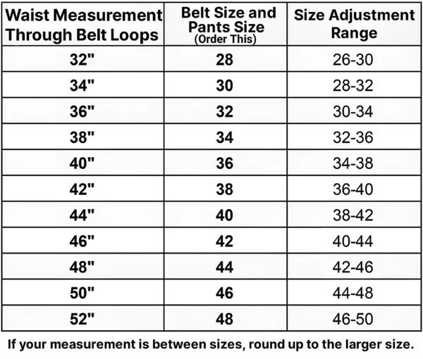 Belt size chart